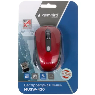 Мышь беспроводная Gembird MUSW-420 красный 
