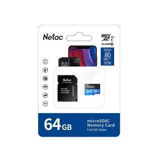 Карта памяти microSDHC Netac P500 Standard 64 ГБ + адаптер SD 