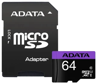 Карта памяти microSDXC ADATA Premier 64GB + SD adapter (AUSDX64GUICL10-RA1) 