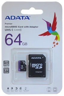 Карта памяти microSDXC ADATA Premier 64GB + SD adapter (AUSDX64GUICL10-RA1) 
