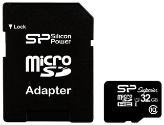 Карта памяти microSDHC Silicon Power Superior 32GB + SD adapter (SP032GBSTHDU1V10SP) 