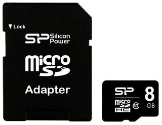 Карта памяти microSDHC Silicon Power 8GB Class 10 + SD adapter (SP008GBSTH010V10SP)