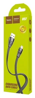Кабель USB2.0 Am - Lightning (8-pin) 1.2м, 2.4A, Hoco U57 Twisting, плоский, черный 