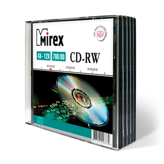 CD-RW диск Mirex 700Mb 4-12x slim, 5 шт