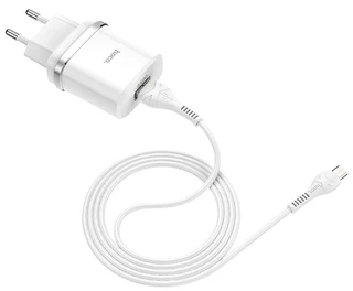 Сетевое зарядное устройство hoco C12Q Smart White + кабель microUSB 