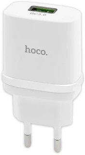 Сетевое зарядное устройство hoco C12Q Smart White + кабель microUSB 