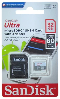 Карта памяти microSDHC SanDisk Ultra 32GB + адаптер SD (SDSQUNR-032G-GN3MA) 