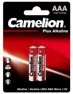 Батарейка AAA Camelion LR03 Plus Alkaline BL-2, 2 шт