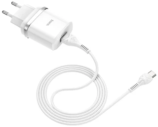 Сетевое зарядное устройство hoco C12Q Smart White + кабель Type-C 