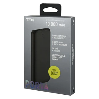 Внешний аккумулятор TFN Porta 10, 10000 мАч, черный 