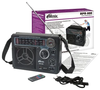 --- Радиоприемник Ritmix RPR-888 (FM/AM/SW, USB/SD, ПДУ, от сети/4xD) Б/У, Потёртости 9/10 