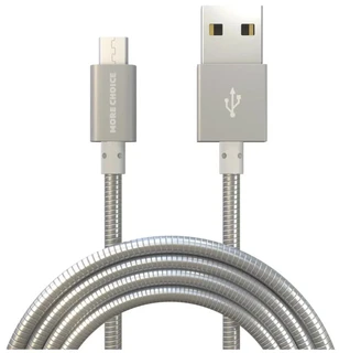 Кабель More choice K31m USB - microUSB, 1 м, 2.1 A, серебряный