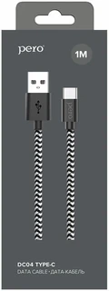 Кабель PERO DC-04 Fast Charge USB-A 2.0 - USB-C, 1 м, 3 А, серебристый/черный 