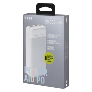 Внешний аккумулятор TFN PowerAid PD 20, 20000 мАч, белый 