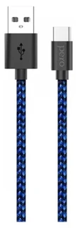 Кабель PERO DC-04 USB - Type-C, 2 м, 3 A, синий, черный 