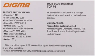 SSD накопитель M.2 DIGMA Top P8 DGST4001TP83T 1Tb 