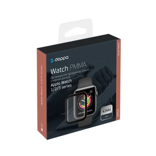 Защитное стекло Deppa Watch Protection PMMA для AppleWatch 1/2/3series, 42 мм, черная рамка 