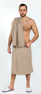 Набор для бани и сауны мужской АРТПОСТЕЛЬ Бежевый: килт+полотенце 145х70 см, вафельное полотно 