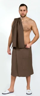 Набор для бани и сауны мужской АРТПОСТЕЛЬ Коричневый: килт+полотенце, вафельное полотно 