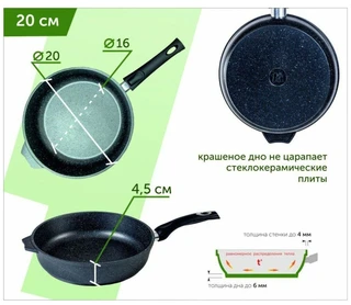 Сковорода Мечта Гранит Black, 20 см, со съемной ручкой 