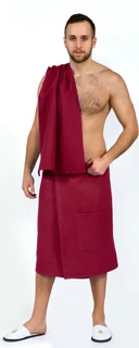 Набор для бани и сауны мужской АРТПОСТЕЛЬ Бордовый: килт+полотенце 145х70 см, вафельное полотно 