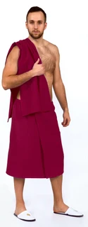 Набор для бани и сауны мужской АРТПОСТЕЛЬ Бордовый: килт+полотенце 145х70 см, вафельное полотно 