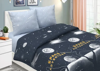 Комплект постельного белья ВладЛен Галактика Евро, поплин, наволочки 70х70 см 