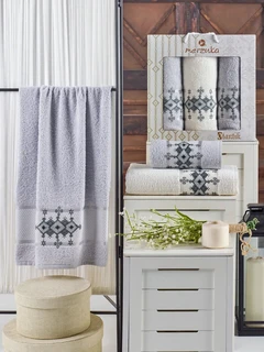 Комплект полотенец Merzuka HEXAGON серый 3 шт: 50х90 см-2 шт, 70х140 см; махра 