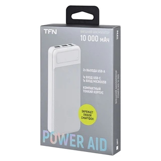 Внешний аккумулятор TFN PowerAid, 10000 мАч, белый 