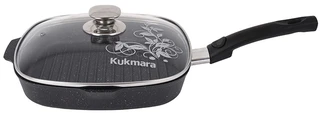 Сковорода-гриль Kukmara Мраморная, 26 см, с крышкой, со съемной ручкой 