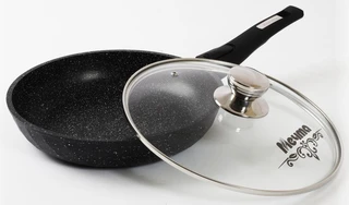 Сковорода Мечта Гранит Бриллиант Black, 26 см, с крышкой, со съемной ручкой 