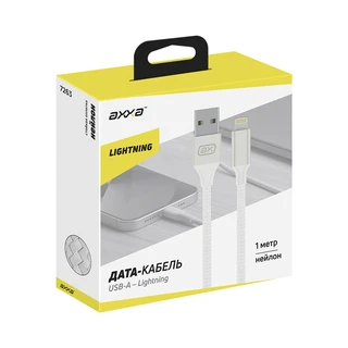 Кабель AXXA 7263, USB2.0 Am - Lightning, 1 м, 2А, белый 