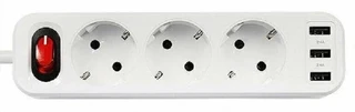 Сетевой фильтр Hoco NS2, 3 розетки, 3xUSB, 1.8 м, белый 