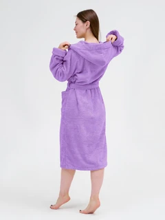 Халат махровый Фиолетовый, размер: 50, с капюшоном 