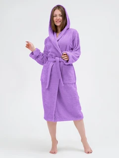 Халат махровый Фиолетовый, размер: 50, с капюшоном 