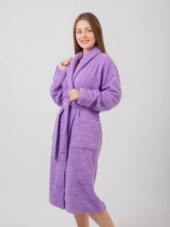 Халат махровый Фиолетовый, размер: 54, с шалевым воротником 