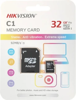 Карта памяти microSDHC Hikvision С1 32 ГБ + адаптер SD 