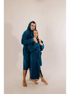 Халат махровый Синий, размер: 40-42, с капюшоном 