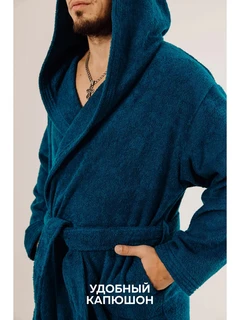 Халат махровый Синий, размер: 40-42, с капюшоном 