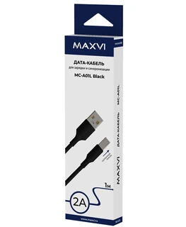 Кабель Maxvi MC-A01L USB 2.0 Am - microUSB, 1 м, 2 А, черный 