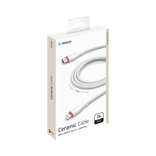 Кабель Deppa Ceramic USB-C - Lightning, 1 м, 2 A, белый 