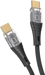 Кабель Deppa Crystal USB-C - USB-C, 1 м, 2.4 А, черный 