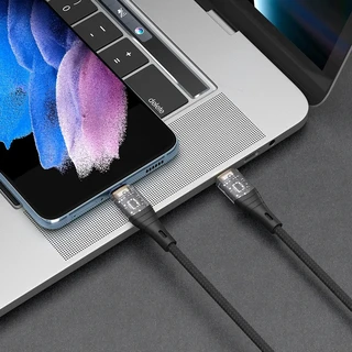Кабель Deppa Crystal USB-C - USB-C, 1 м, 2.4 А, черный 