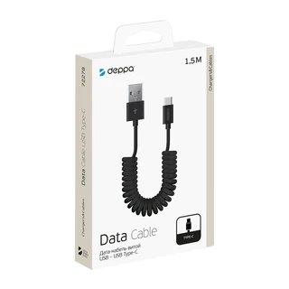 Кабель Deppa USB - Type-C, витой, 1.5м, черный 