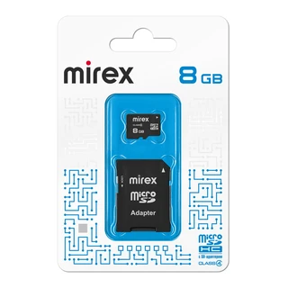 Карта памяти microSDHC Mirex 8 ГБ + адаптер SD 