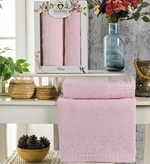 Комплект полотенец TWO DOLPHINS VERA светло-розовый 2 шт: 50х90 см, 70х140 см; махра