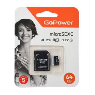 Карта памяти microSDXC GoPower 64 ГБ + адаптер SD