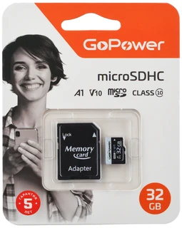 Карта памяти microSDHC GoPower 32 ГБ + адаптер SD 