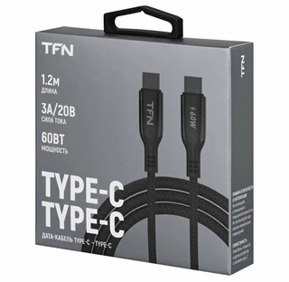 Кабель TFN USB-C - USB-C 1.2 м, 3.0 А, черный (TFN-C-BLZ-CC1M-BK) 