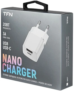 Сетевое зарядное устройство TFN nano A+C PD 20W, белый 